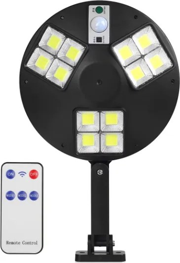 Set 3 bucati Lampa Solara Rotunda cu Senzor de Miscare, Suport Reglabil 360, IPX65 si Telecomanda