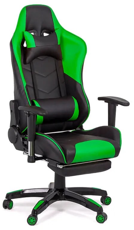 Scaun gaming verde din piele sintetică cu design racing OFF 306