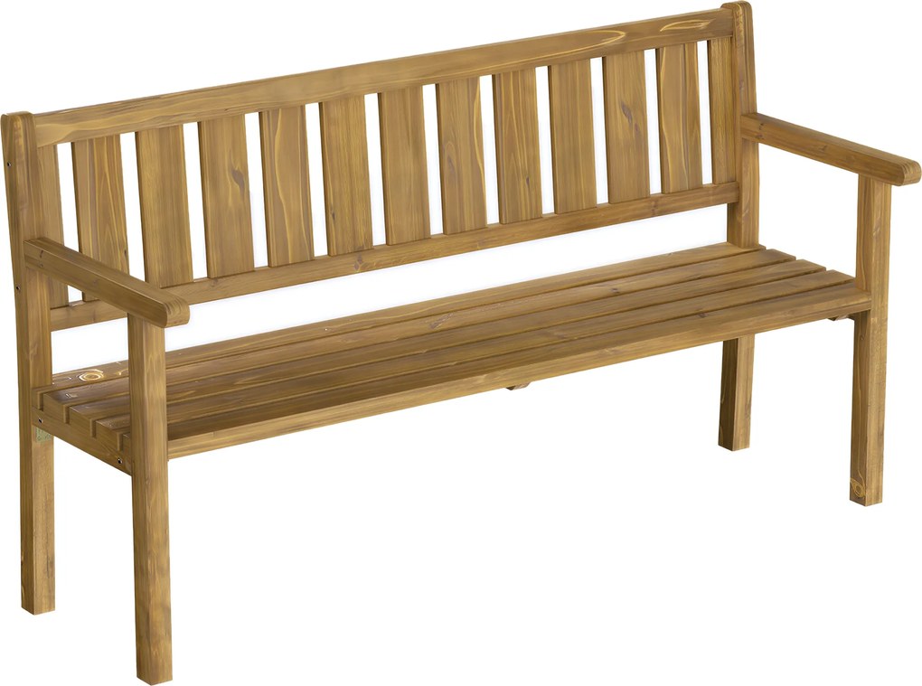 Outsunny Bancă de grădină 3 locuri rezistentă la intemperii, bancă din lemn cu spătar și cotiere, șezut din lemn, capacitate 360 kg Teak | Aosom Romania