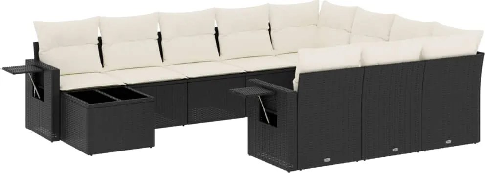vidaXL Set canapele de grădină cu perne, 11 piese, negru, poliratan
