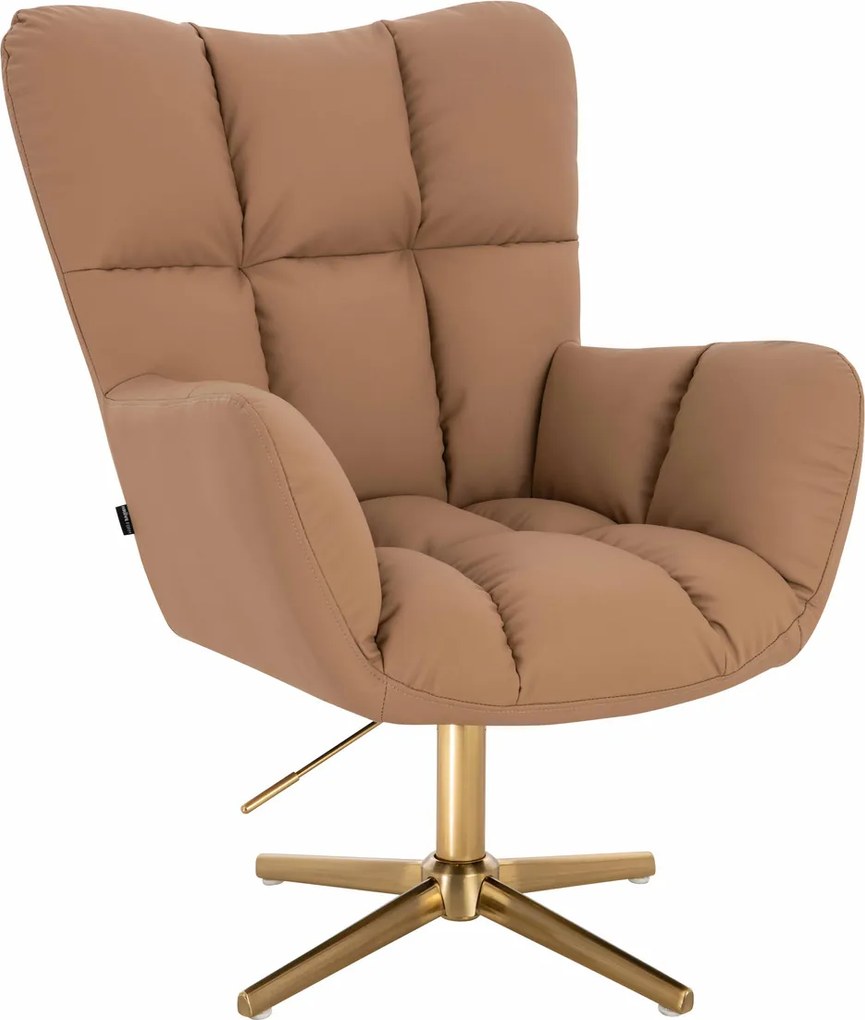 HR650CROSS Scaun Caramel Piele Ecologica Premium Soft cu Bază Aurie