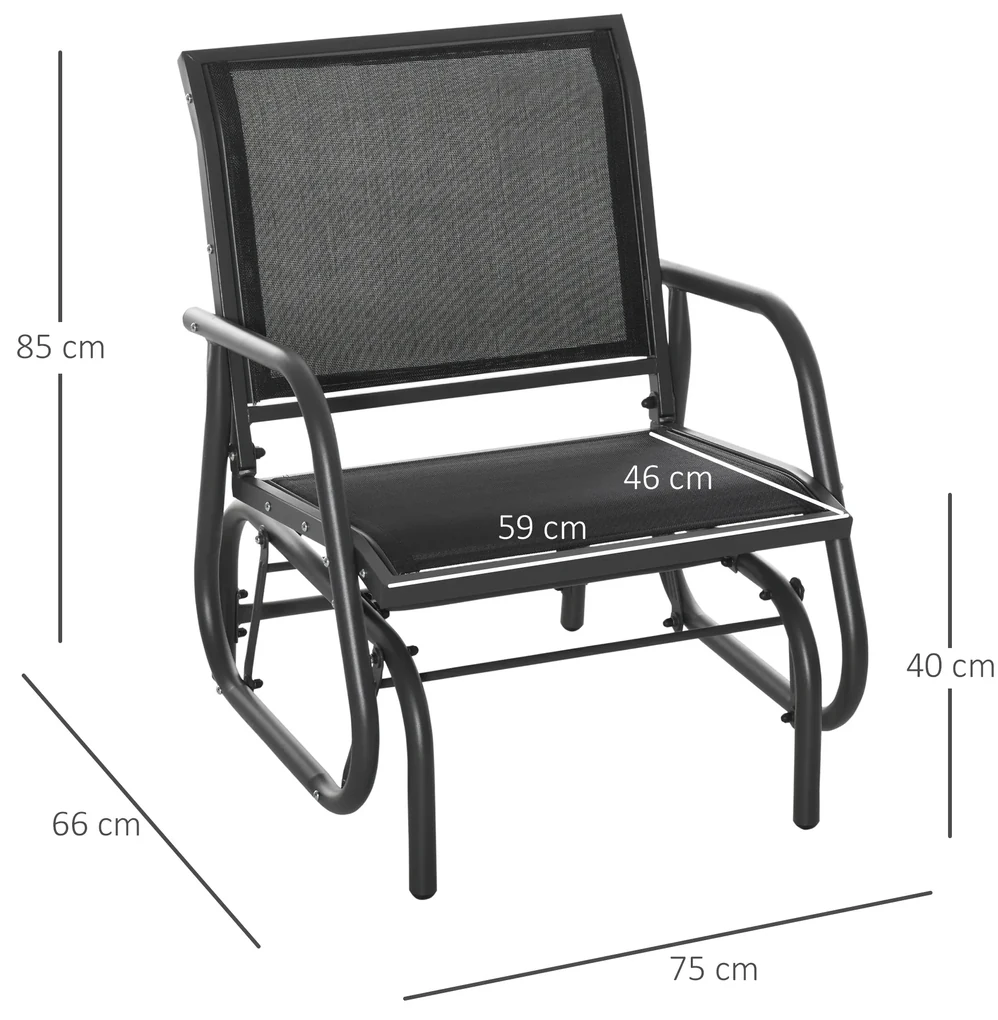 Scaun Balansoar 2 în 1 Outsunny din Metal, Design Modern, 75x66x85 cm, Negru | Aosom Romania