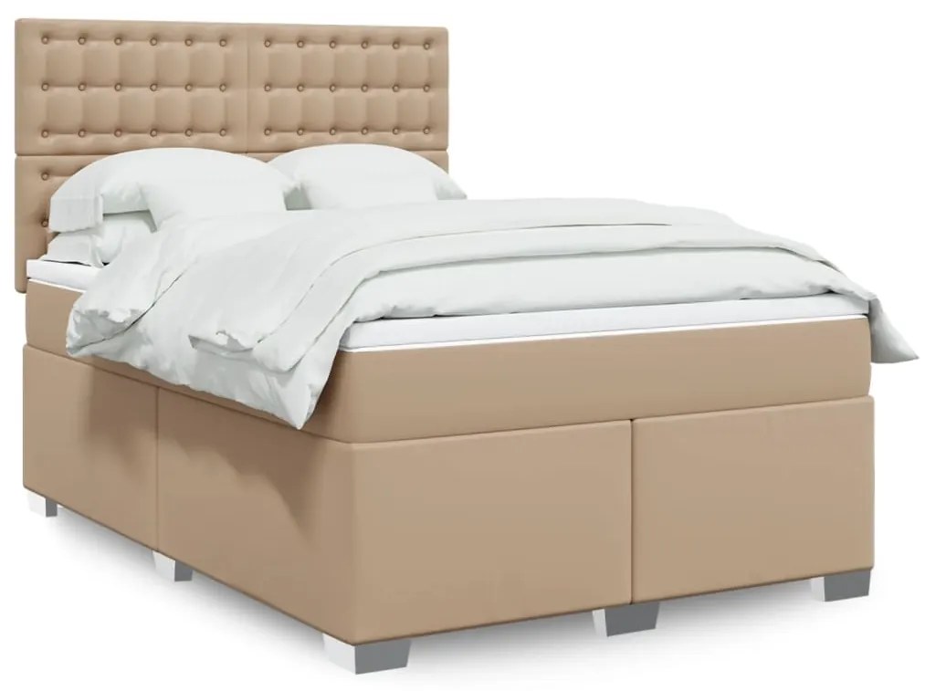 3293023 vidaXL Pat box spring cu saltea, cappuccino, 140x190cm piele ecologică