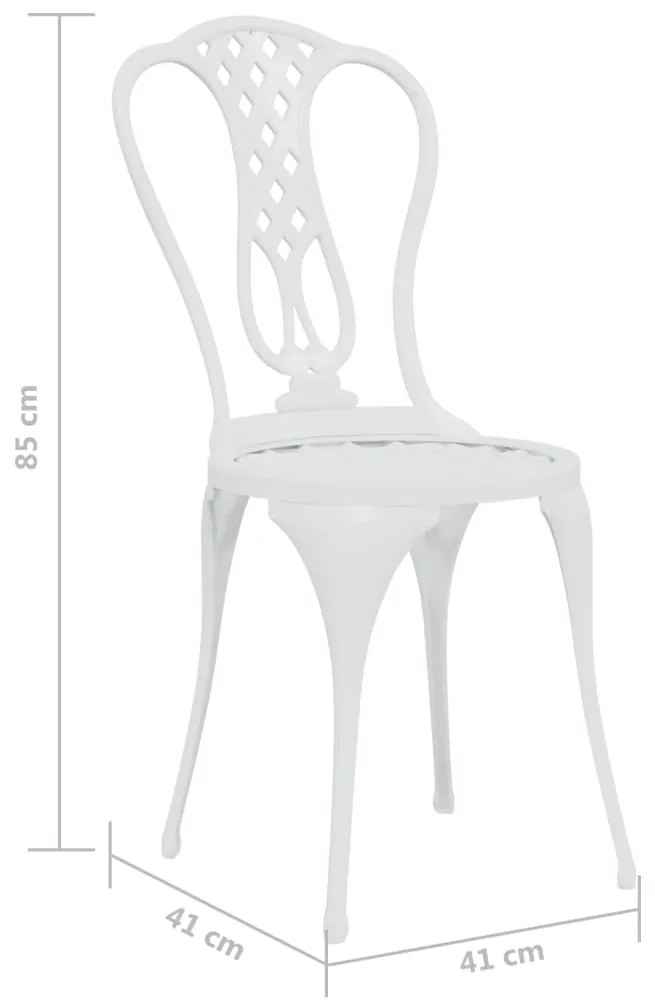 Set mobilier bistro, 3 piese, alb, aluminiu turnat Alb, 1