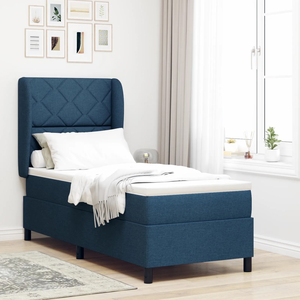 vidaXL Pat cu arcuri cu saltea albastru 80 x 200 cm țesătură