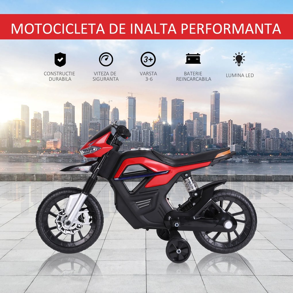 Motoreta Jucarie HOMCOM Suspensie Dubla Muzica si Lumini pentru Copii de la 3 la 6 ani Rosu | Aosom Romania