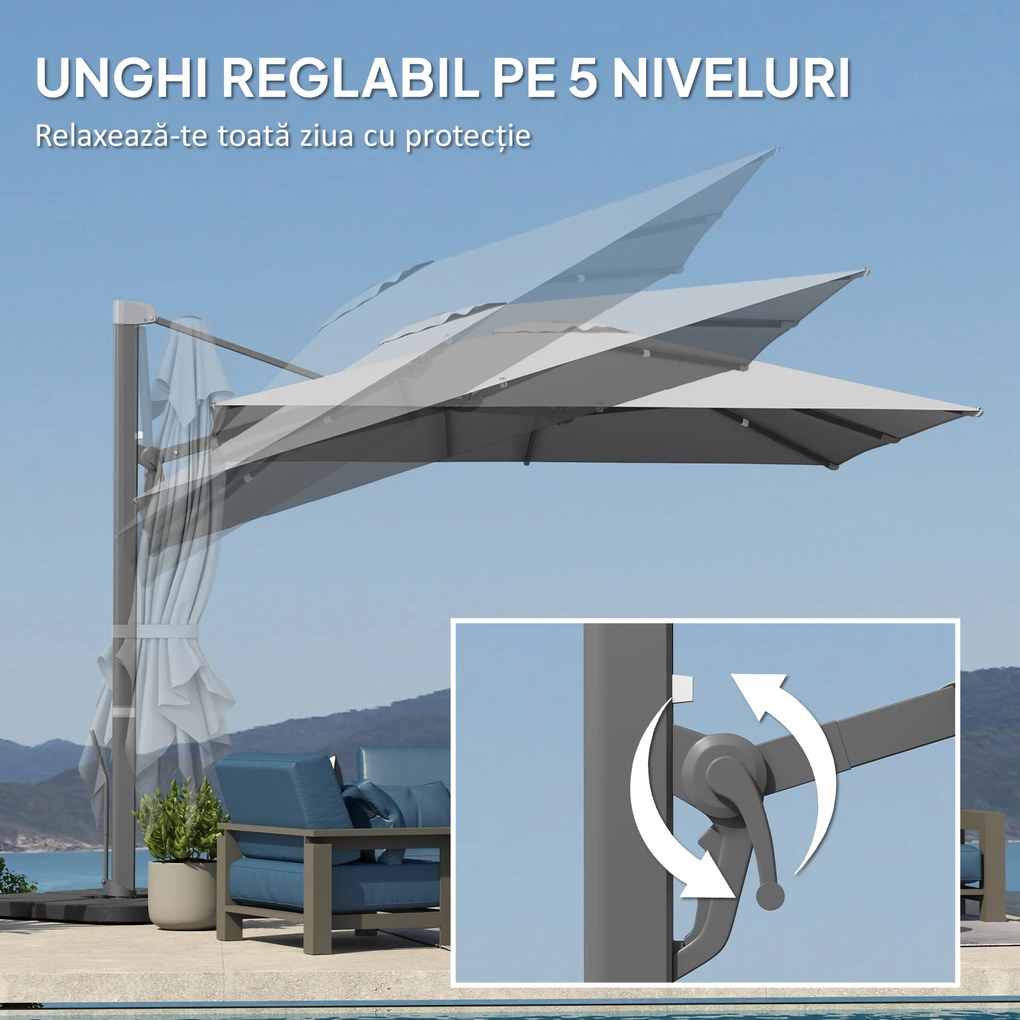 Outsunny Umbrelă Suspendată 3.6x3 m Rotativă și Inclinabilă Gri Deschis | Aosom Romania
