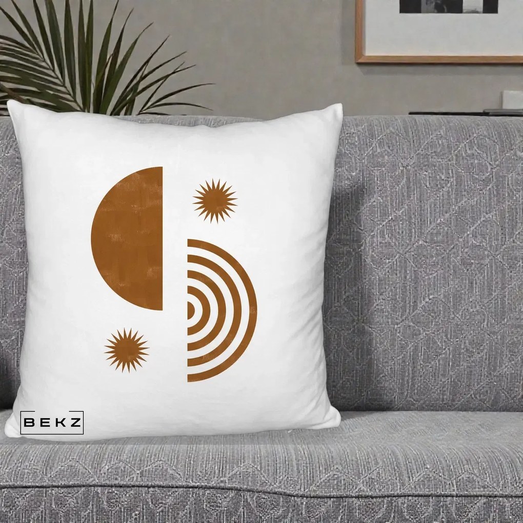 Perna Decorativa Boho Sun si Spirala, 40x40 cm, Alb Pufos, Husa Detasabila, Perna Inclusa, BEKZ®