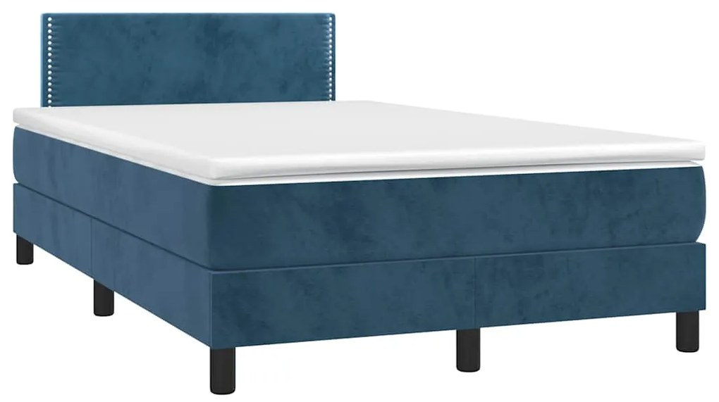 vidaXL Pat box spring cu saltea/LED albastru închis 120x190cm catifea