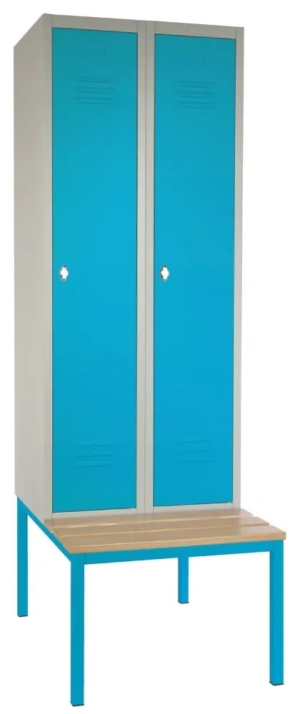 Dulap metalic cu bancheta, 60 x 85 x 185 cm, blocare, albastru - RAL 5012