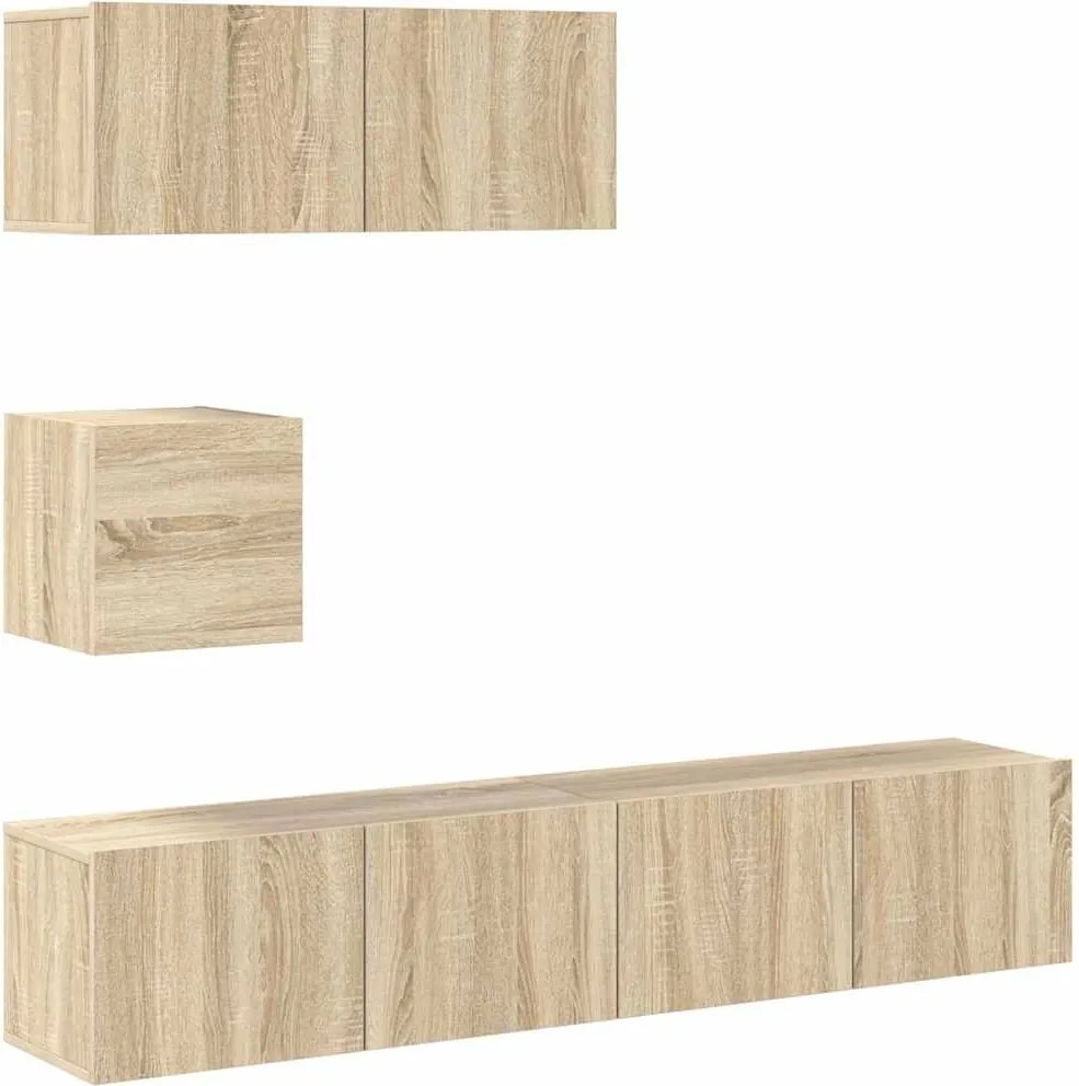 vidaXL Set dulap TV, 4 piese, stejar sonoma, lemn prelucrat