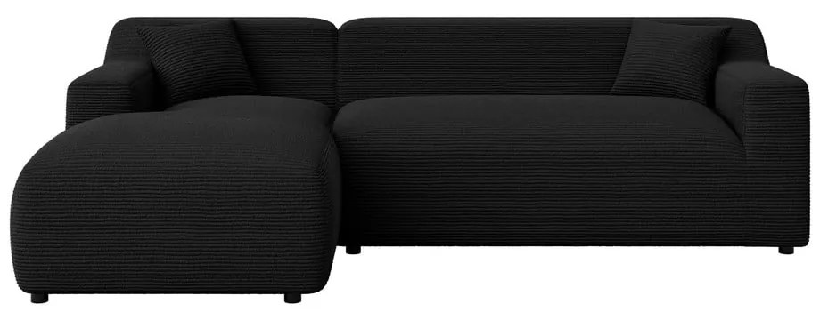 Colțar negru cu tapițerie din catifea reiată (cu colț pe partea stângă, cu șezlong) Martin – Ropez