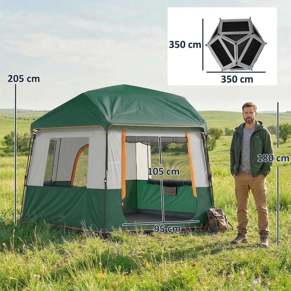 Outsunny Cort de camping pentru 4-6 persoane, stabil, impermeabil 3000mm, cort familial cu acoperire superioară detașabilă, protecție UV30+, verde | Aosom Romania