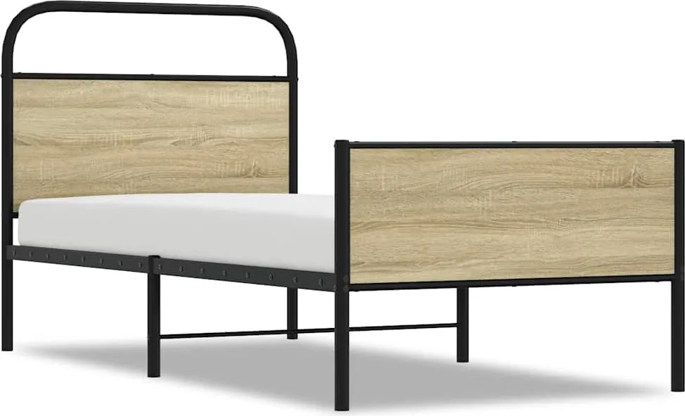 vidaXL Cadru de pat fără saltea 75x190 cm Lemn derivat stejar Sonoma