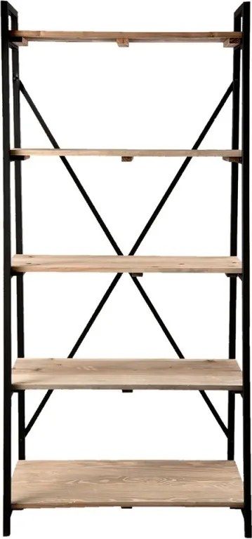 Etajeră tip scară din lemn și metal, natur și negru, cu 5 rafturi, 191 x 90 x 47 cm, „Etage”