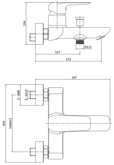 Baterie de cadă Cersanit S951-344 CITY crom lucios