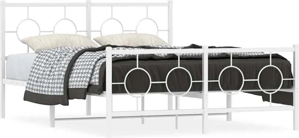 vidaXL Cadru de pat metalic cu tăblie, alb, 140x200 cm