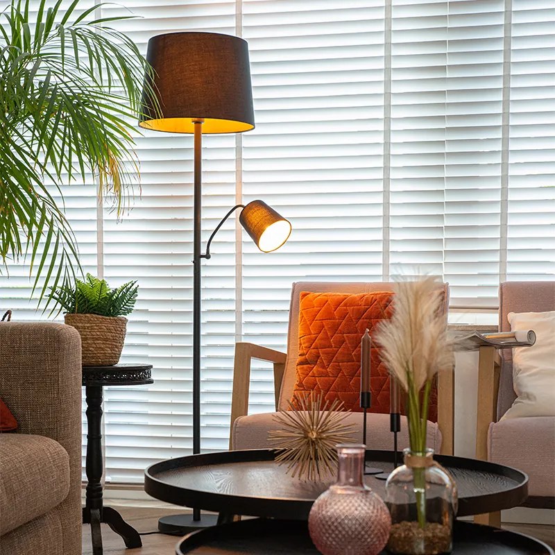 Lampa de podea clasica neagra cu auriu si lampa de citit - Retro