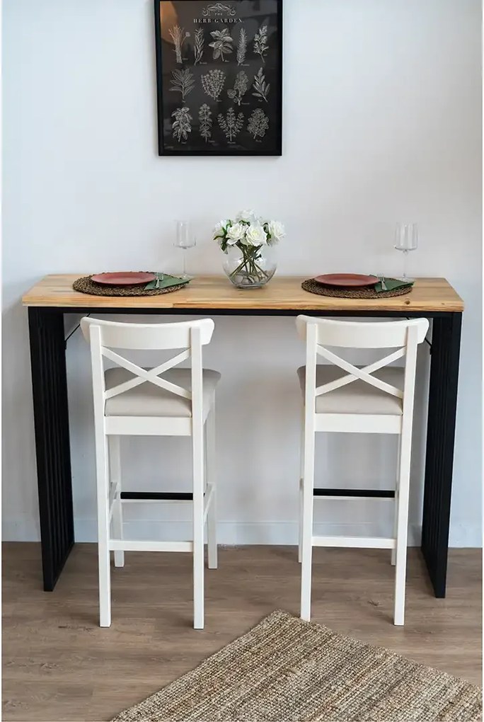 Masa bucatarie ,tip bar, lemn.seria wood A-620,pin natur-negru,140x40x103cm, 30141