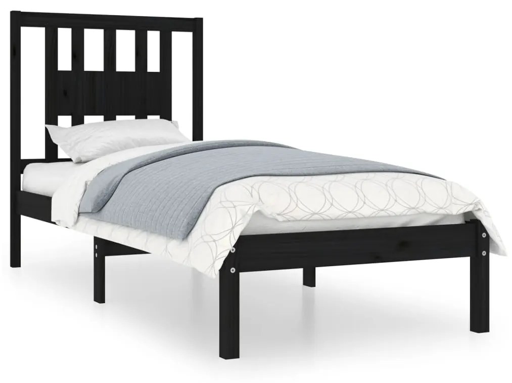 3104032 vidaXL Cadru de pat single, negru, 90x190 cm, lemn masiv