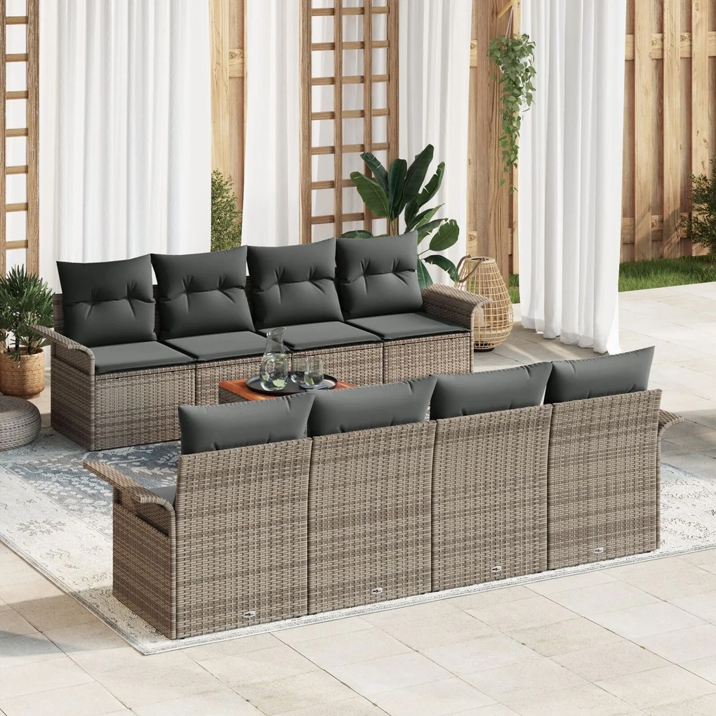 vidaXL Set de canapele pentru grădină 9 pcs Gri Rattan poli