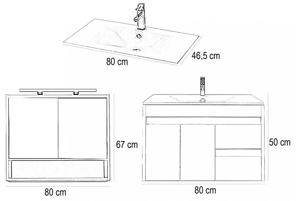 Mobilier complet de baie Luna 80, stejar Sonoma-alb