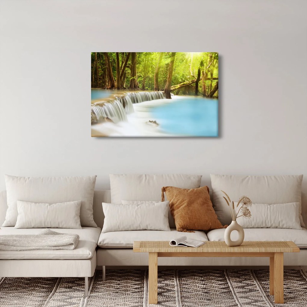 Tablou cu cascada Huai Mae Kamin în pădure (90x60 cm)