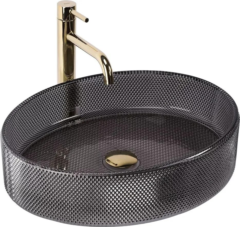 Lavoar din sticla pe blat Rea Mirella 49,5 cm negru lucios