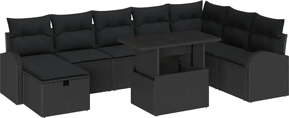 vidaXL Set de canapele pentru grădină cu pernă 9 pcs Negru Rattan poli