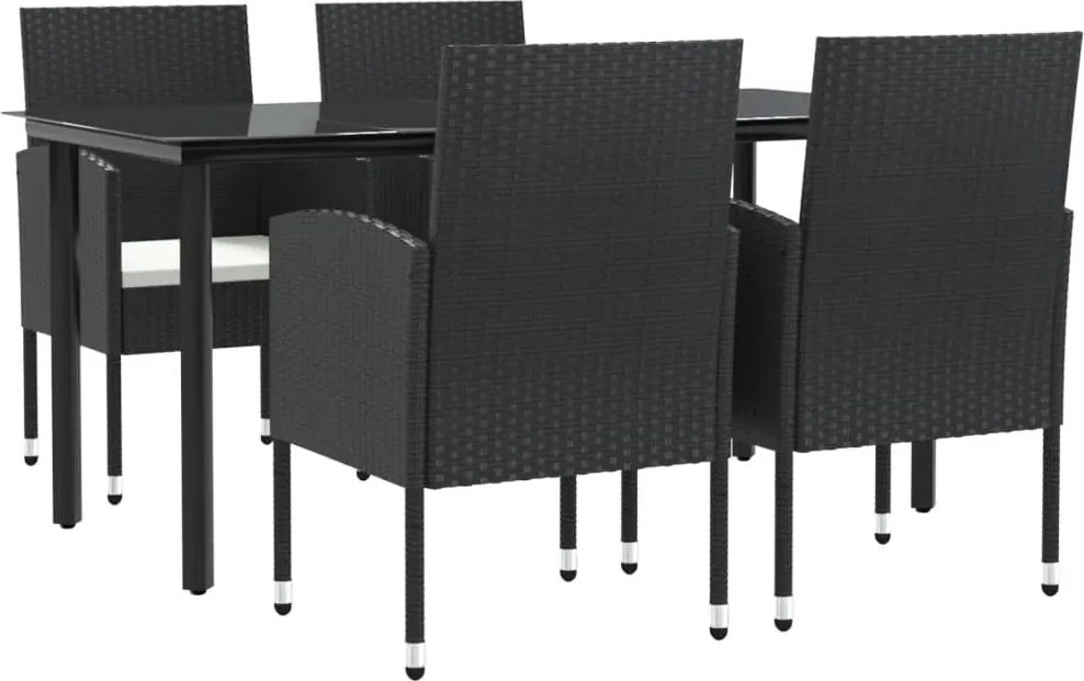 vidaXL Set mobilier de grădină, 5 piese, negru, poliratan și oțel