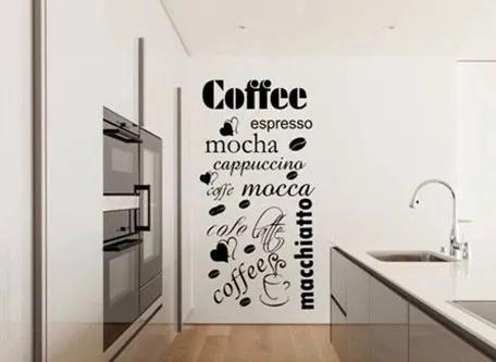 Autocolant de perete pentru bucătărie cu numele diferitelor tipuri de cafea 50 x 100 cm