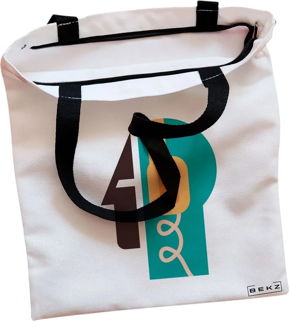 Sacosa de Panza pentru Cumparaturi, Geanta Tote, model Sound of Mind, Cu fermoar, 38x34.5 cm, Alba, BEKZ®