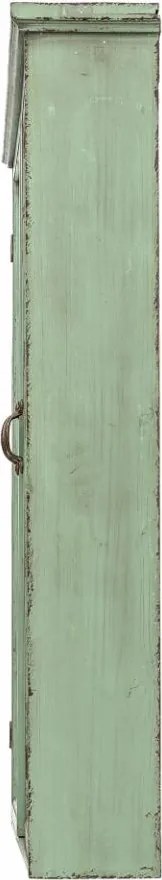 Vitrină de perete shabby chic din lemn masiv, verde, cu 2 uși vitrate, 3 rafturi și mânere curbate, finisaj antichizat, 122 x 81 x 18 cm, „Hazem”