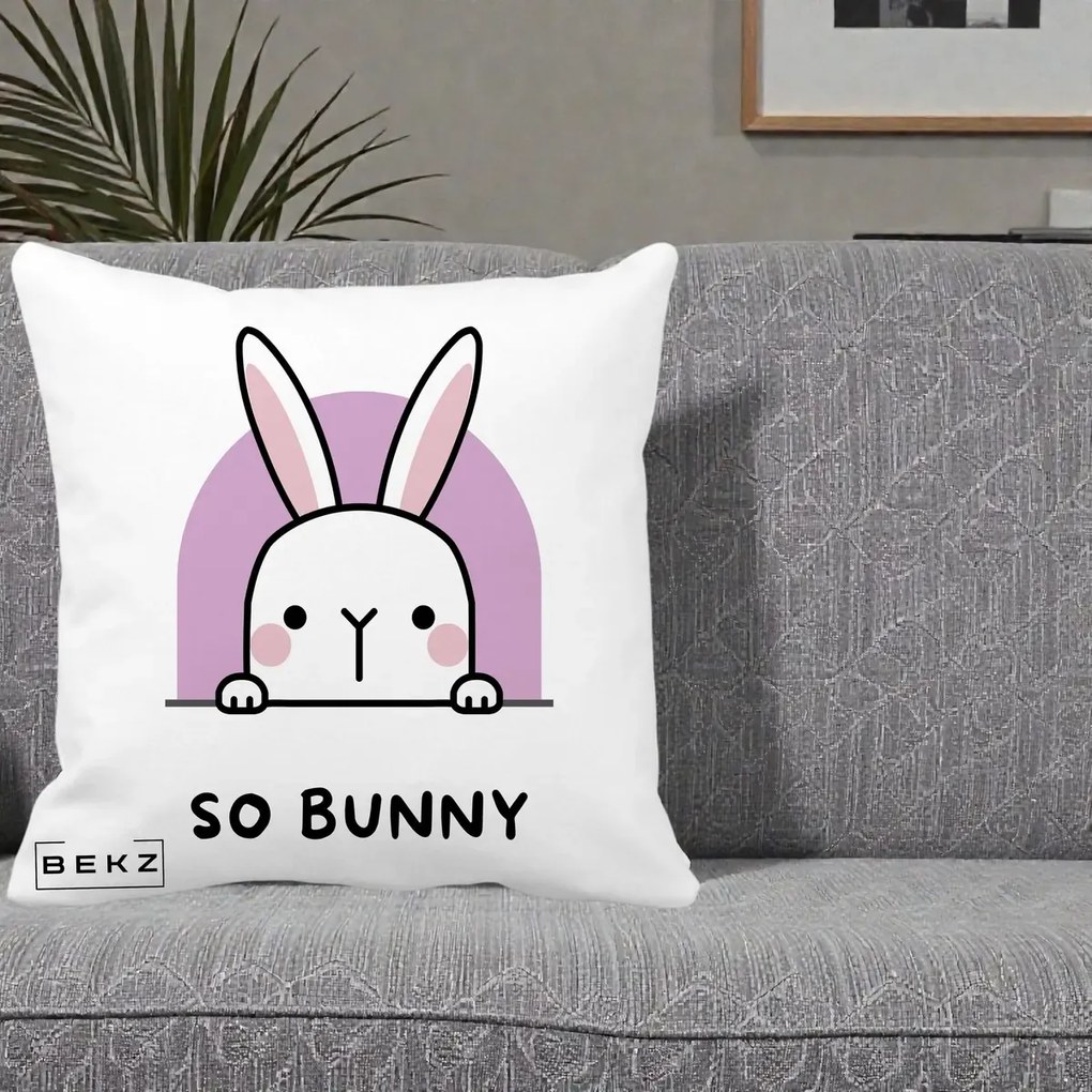 Perna Decorativa So Bunny Kawaii, 40x40 cm, Alba Mata, Husa Detasabila, Perna Inclusa, BEKZ®