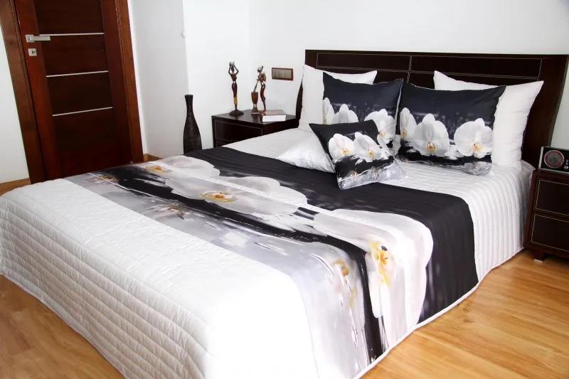 Cuvertură de pat albă cu model de orhidee Lăţime: 220 cm | Lungime: 240 cm