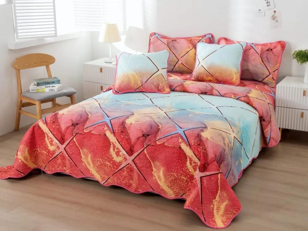 Cuvertura pat dublu din Bumbac Finet  5 PIESE  Multicolor  abstract  forme geometrice