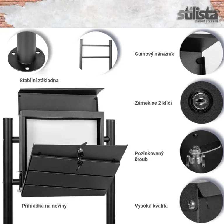 Stilista Căsuță poștală, neagră, cu două picioare