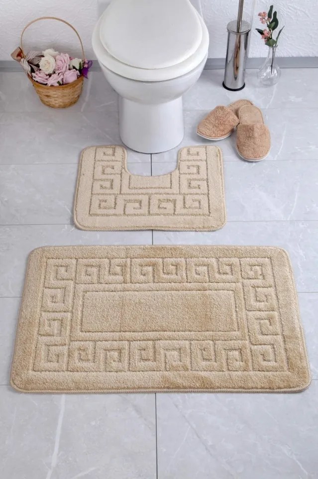 Set 2 Covorase de Baie Ethnic, Polipropilena, Bej