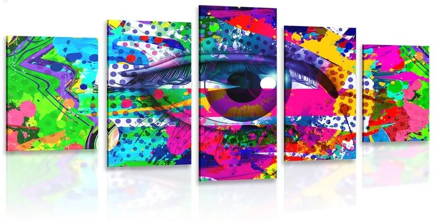 Tablou 5-piese ochiul uman în stil pop-art