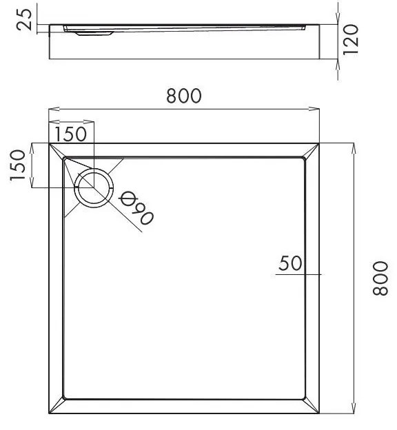 Omnires Camden cadita de dus patrata 80x80 cm alb CAMDEN80-KBP