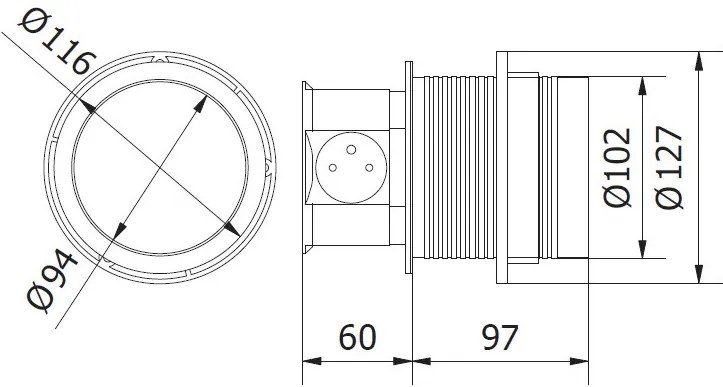 Priza incastrabila model CONFORT, FI 100 mm, 4 prize, AE-BPW4S100-53