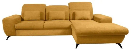 Colțar tapițat ALTA, extensibil, cu spațiu de depozitare, configurație în L, pe partea dreaptă, galben