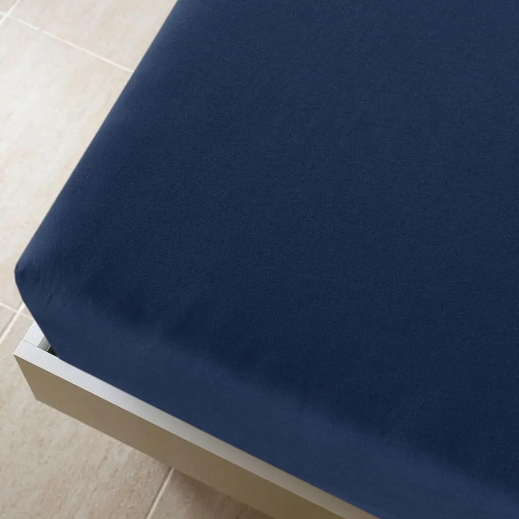 Cearsaf de pat cu elastic, bleumarin, 160x200 cm, bumbac