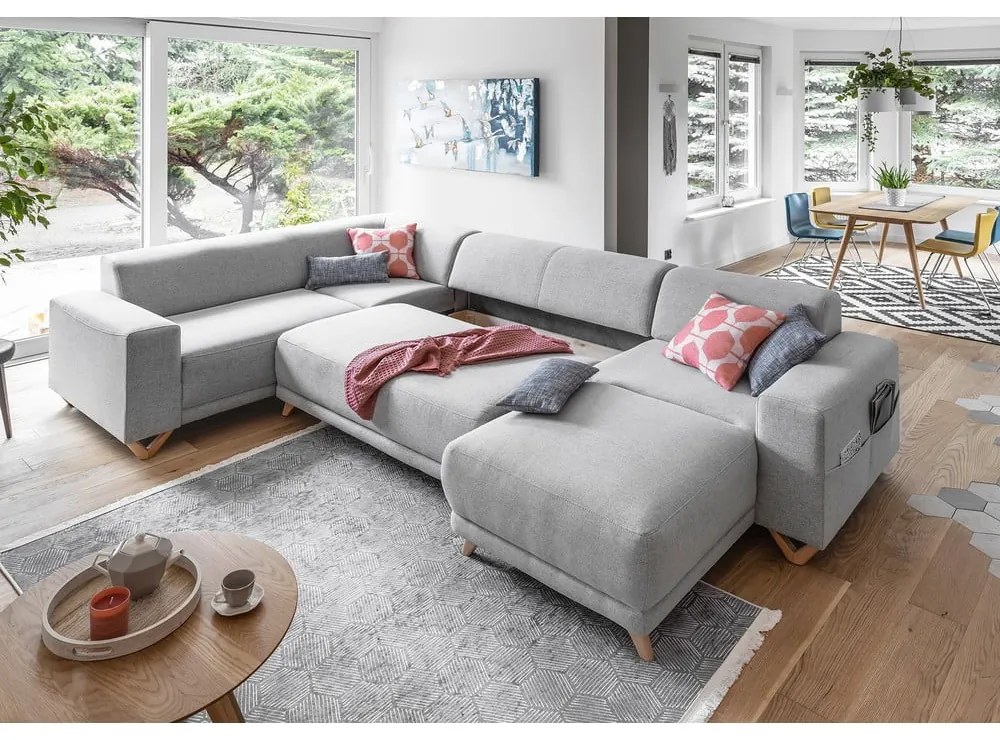 Colțar gri deschis extensibil/cu spațiu de depozitare (cu colț pe partea stângă/în formă de "U") Classy Sophie – Miuform