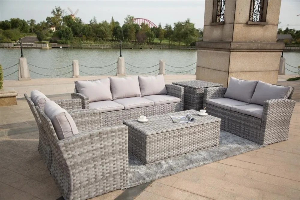 Set de canapele pentru grădină cu box pentru perne AUCKLAND gri