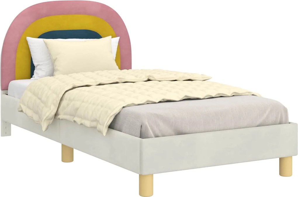 vidaXL Cadru de pat pentru copii cu spătar Crem 80 x 160 cm Catifea