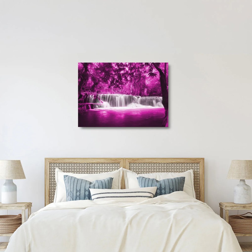 Tablou pe sticlă - Cascadă, violet (70x50 cm)