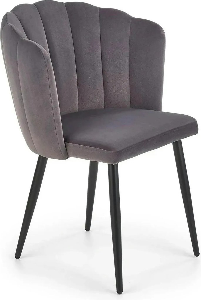 Scaun tapitat K386, gri inchis/negru, stofa catifelata/metal, 60x58x84