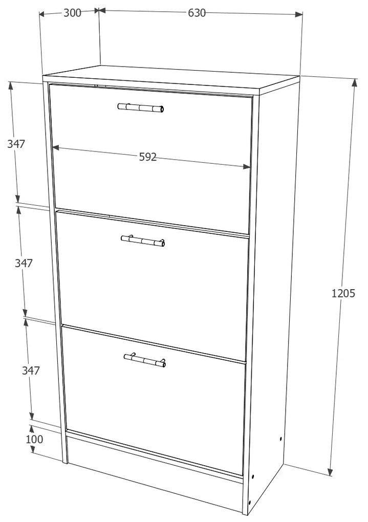 Pantofar Rin, 3 Usi, Alb, 63 x 30 x 120 cm
