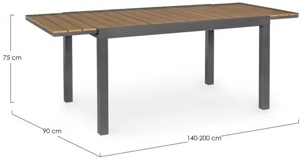 Masă extensibila, din aluminiu, antracit,140/200x90 cm, Elias, Bizzotto